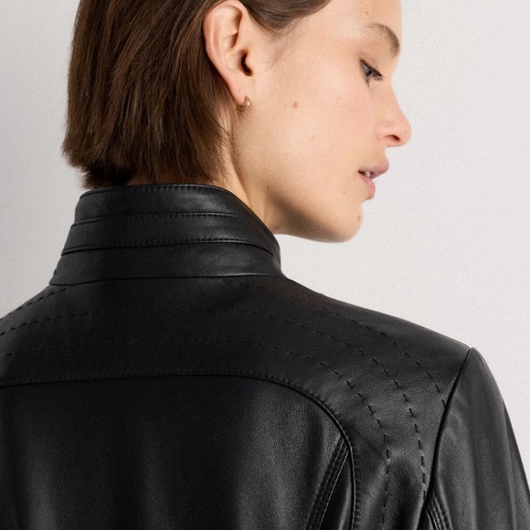 Quince Black 100% Leather Stand-Collar Jacket MEDIUM - Picture 4 of 4